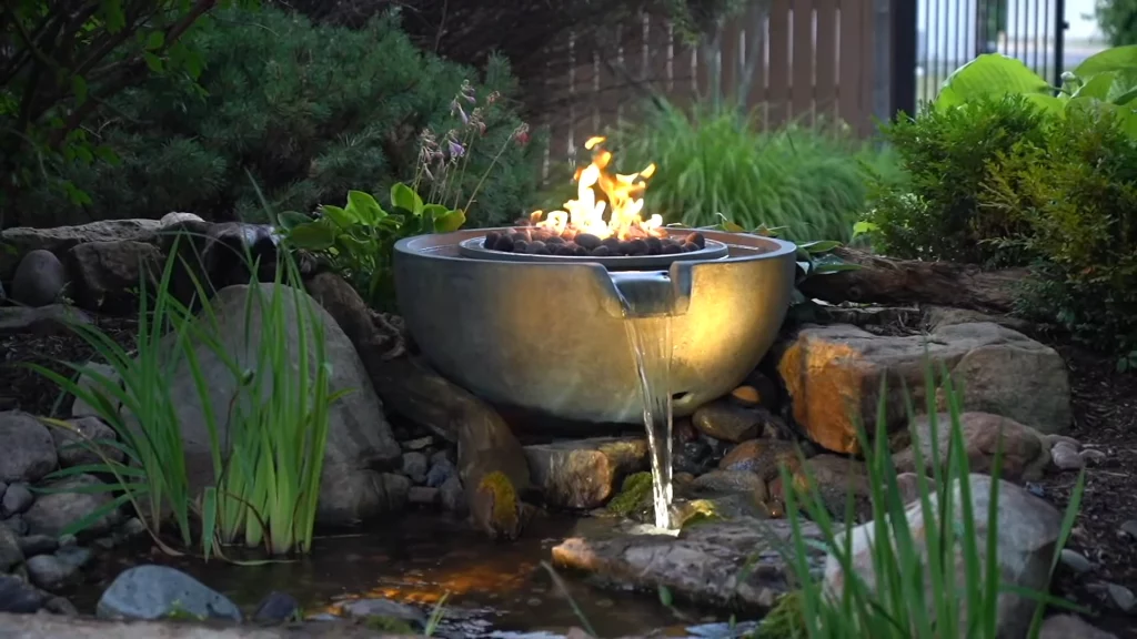 Fountain spillway with fire