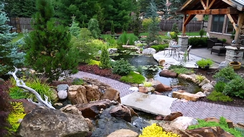Pond with small bridge